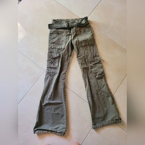 Garage olive/army green low waisted cargo bell bottoms/flared with belt